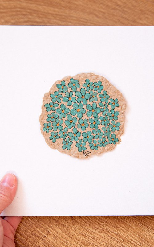 Forget-me-nots flowers drawing on the author's craft paper by Rimma Savina