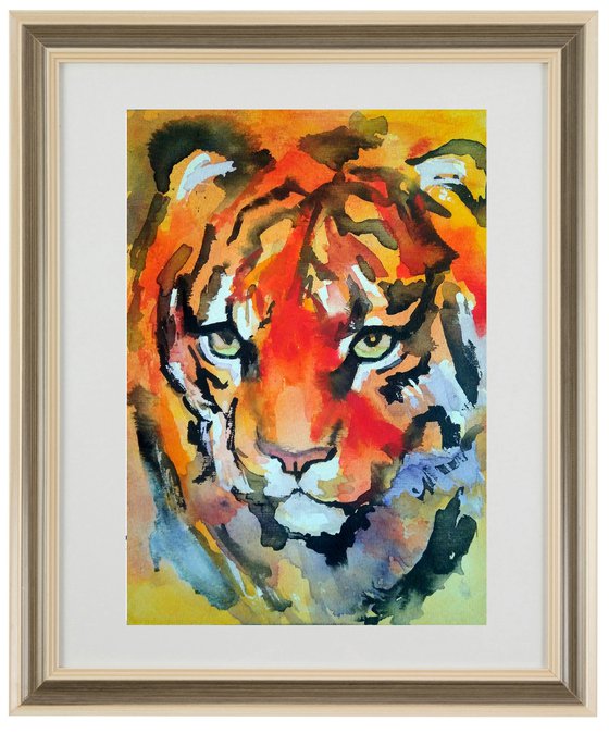 Tiger Original Painting Big Cat Portrait Wall Art Animal Artwork
