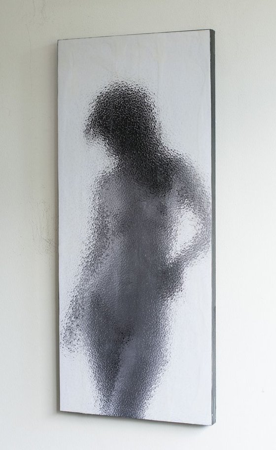 "Grace" (80x35x2,5cm) - Unique portrait artwork on wood (abstract, portrait, gouache, original, painting, coffee, acrylic, oil, watercolor, encaustics, beeswax, resin, wood, fingerpaint)