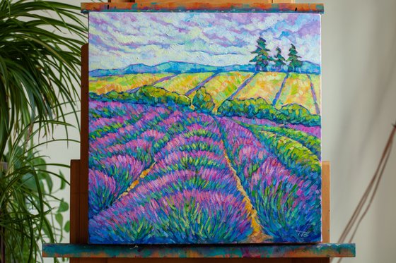 Flower field original oil painting