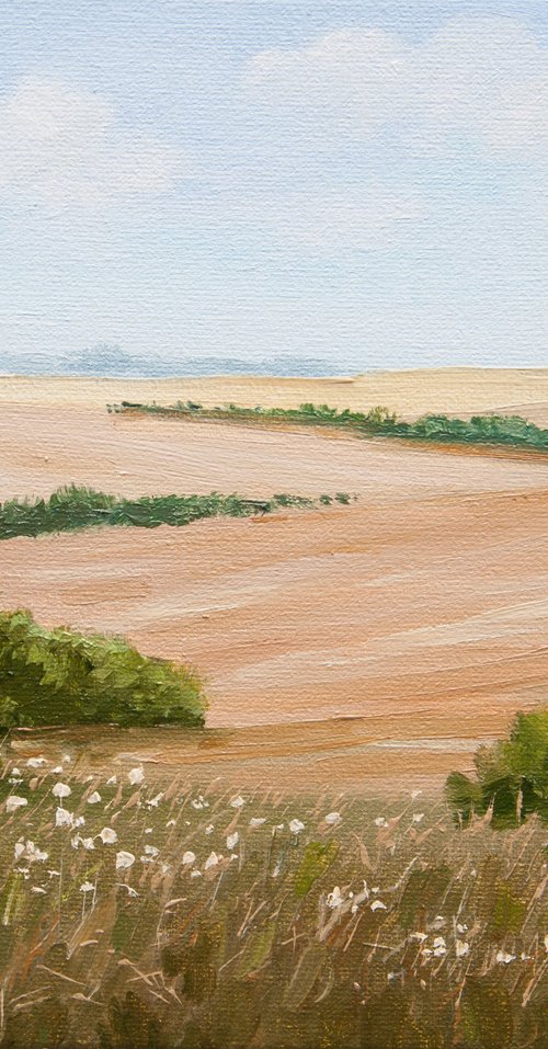 Summer Nature. Oil Painting. Canvas. Fields. Green Trees. Artwork 8 x 10 by Tetiana Vysochynska