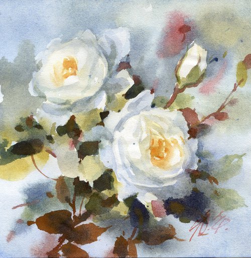 White roses on a gray background by Yulia Evsyukova