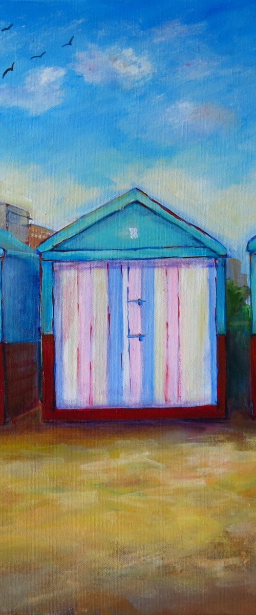 3 Brighton Beach Huts by Maureen Greenwood