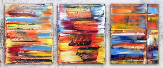 "Make Us" - FREE USA SHIPPING - Original PMS Abstract Triptych Oil Paintings On Canvas - 48" x 20"