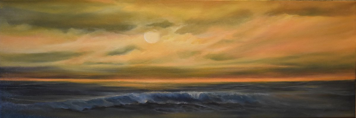 Impressionistic Landscape Oil Painting By Tamara Bettencourt, 36 X 12", Love For The Sea, Original Artwork