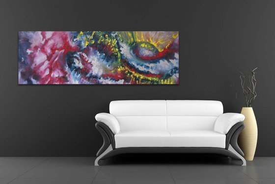 Antique - 120x40 cm,  Original abstract painting, oil on canvas