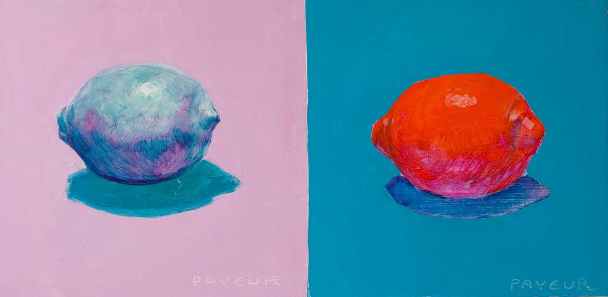 gift for food lovers: modern dyptic, still life of psychedelic lemons by Olivier Payeur