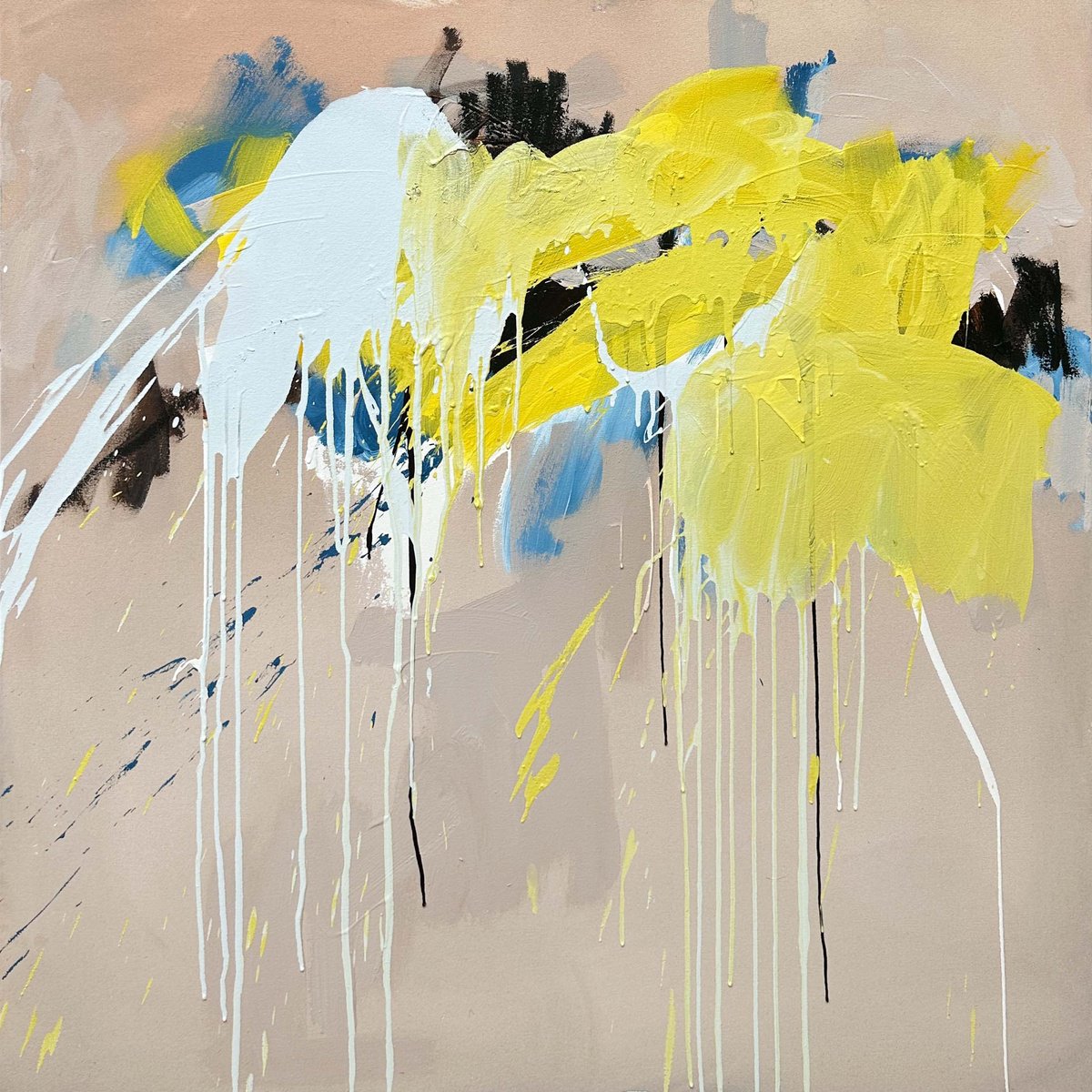 Abstract Acrylic Painting By Omar Obaid, 39 X 39", Living In A Fairytale 2, Original Artwork