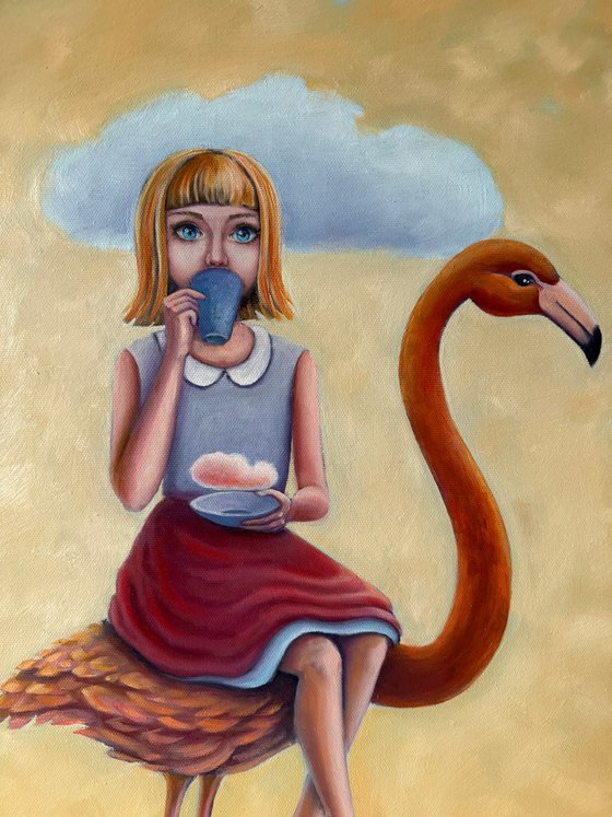 Girl, flamingo and butterfly