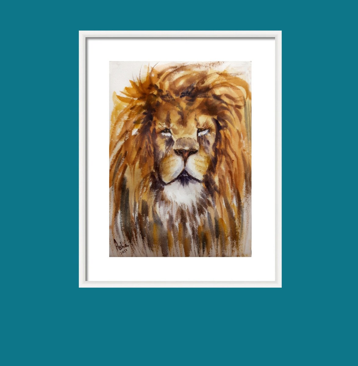 Impressionistic Animal Watercolour By Asha Shenoy, 8 X 11, The Lion King 1, Original Artwork