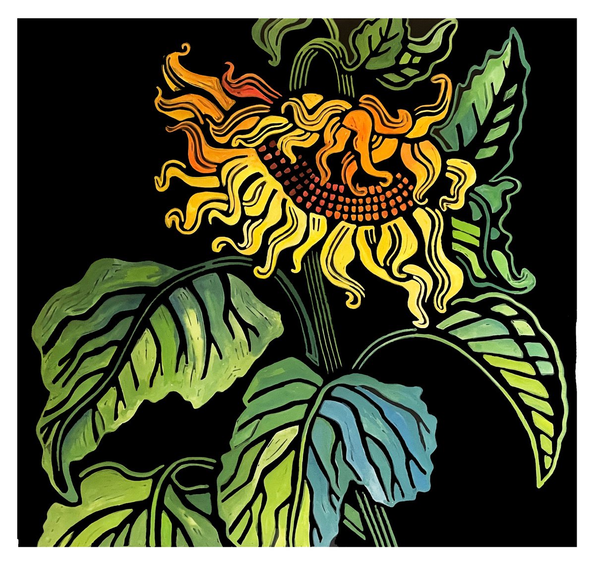 Drooping Sunflower II Linocut by Laurel Macdonald Artfinder