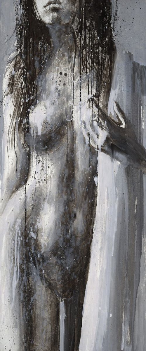 slightly nude brunette and part of the bathrobe by Alexandr Klemens