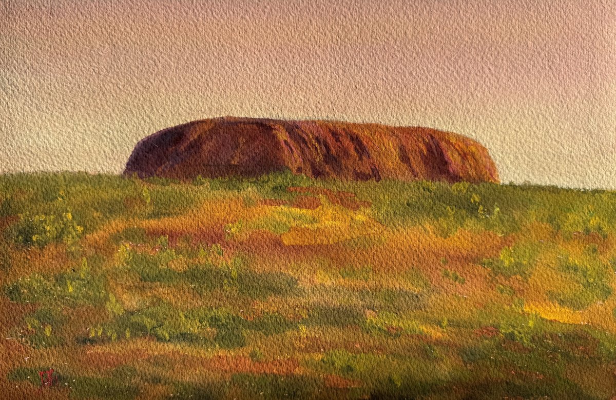 Impressionistic Landscape Painting By Shelly Du, 12 X 8", Uluru Sunrise, Original Artwork