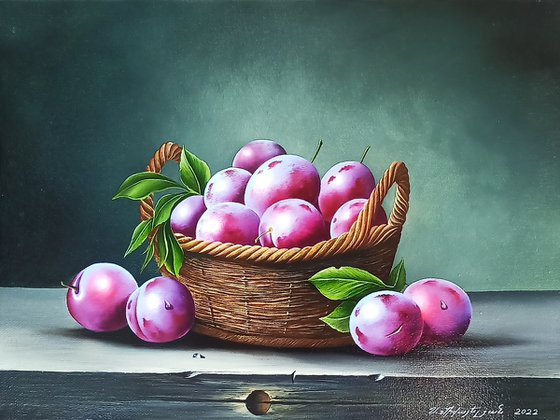 Still life - plums (40x30cm, oil painting, ready to hang)