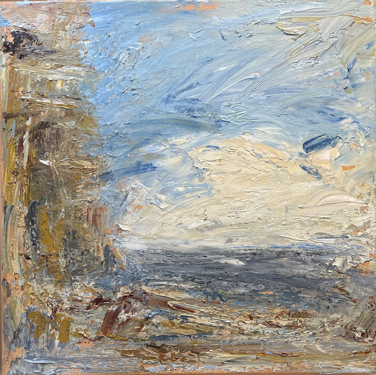 Expressive Landscape Oil Painting By Sherry Edmondson, 22 X 22", Facing The Sea, Original Artwork
