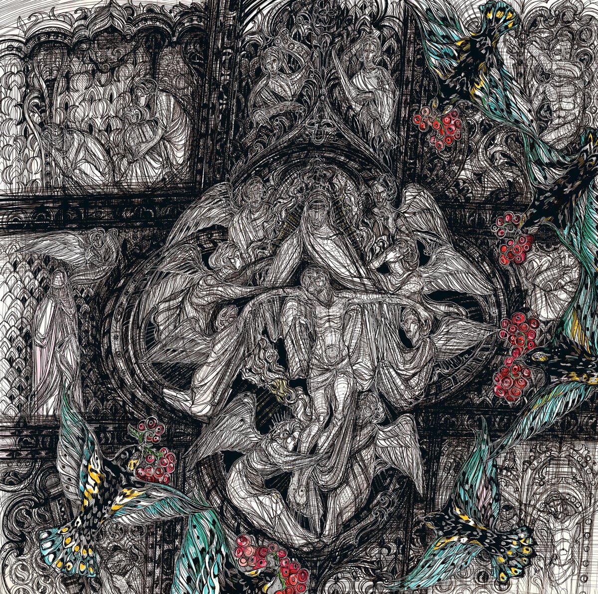 Impressionistic Portrait Drawing By Maria Susarenko, 33 X 33", Pieta. Milan Cathedral, Original Artwork