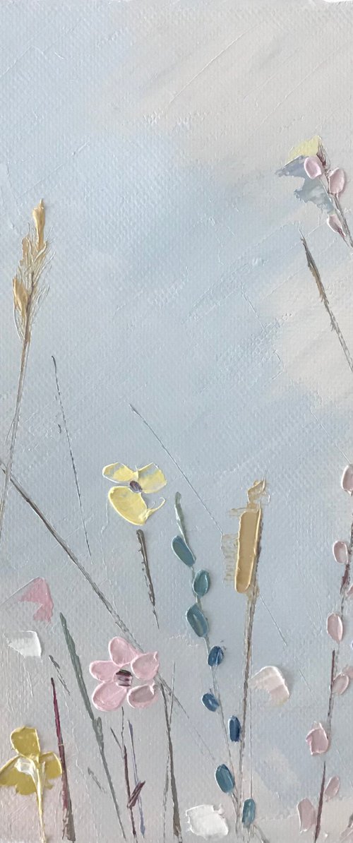 Oil painting “Summer field 2”impasto art 20x20cm by Leysan Khasanova
