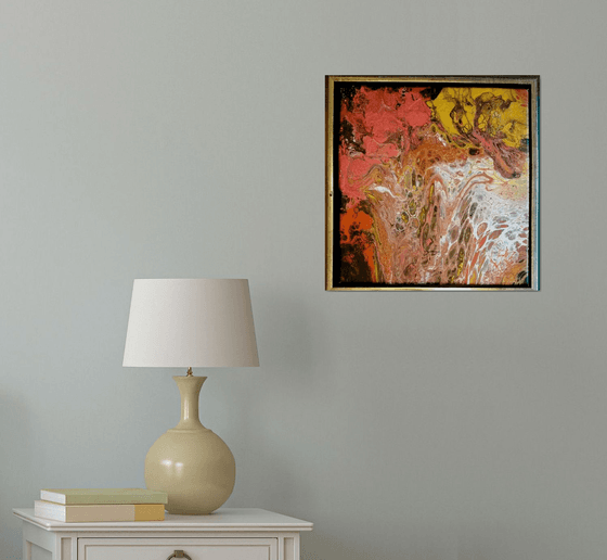 "Golden age " Original abstract acrylic painting on canvas 44x44x4cm.ready to hang,framed