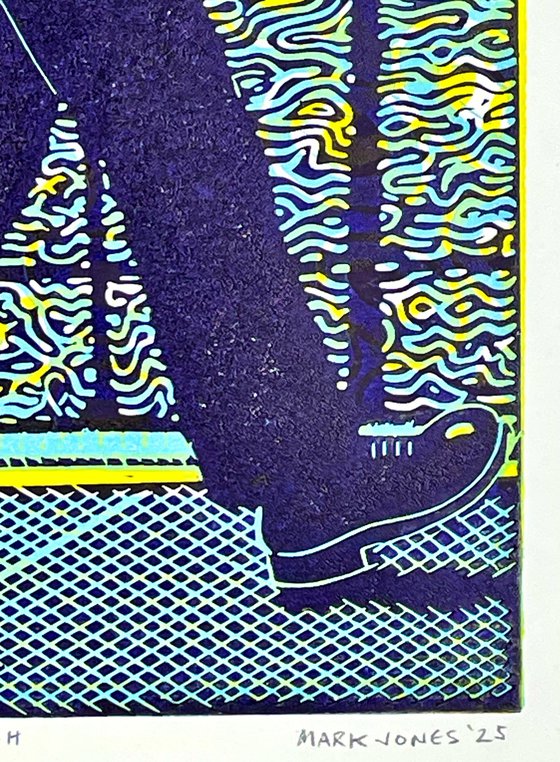 Quick March - Blue linocut