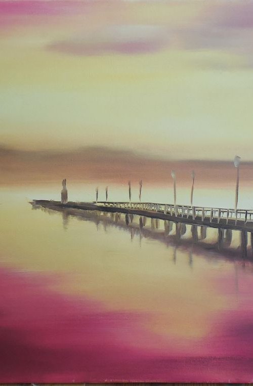 Sunrise at the river and fishing boats by Dmitry Fedorov