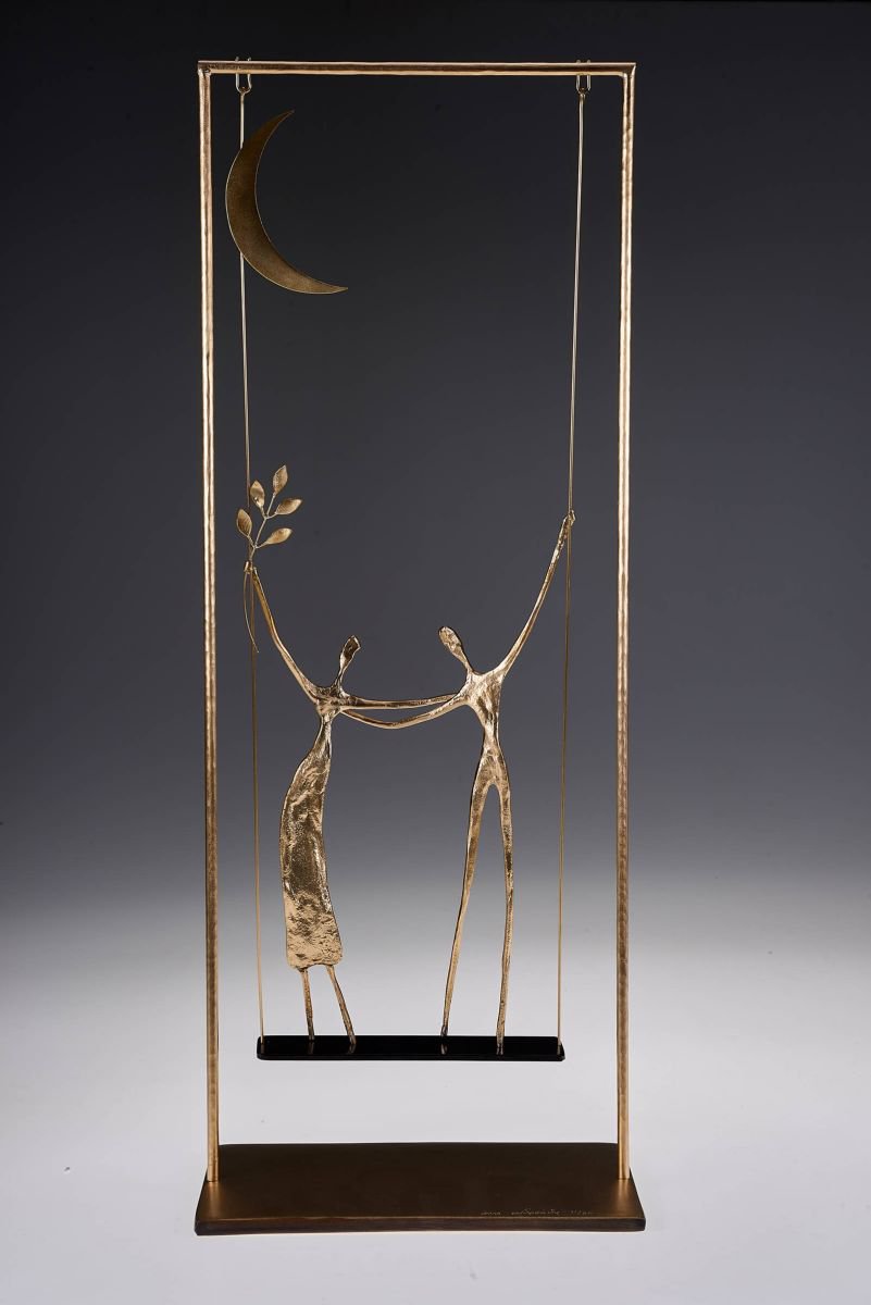 Impressionistic Portrait Bronze Sculpture By Anna Andreadi, 8 X 20, The Swing, Original Artwork