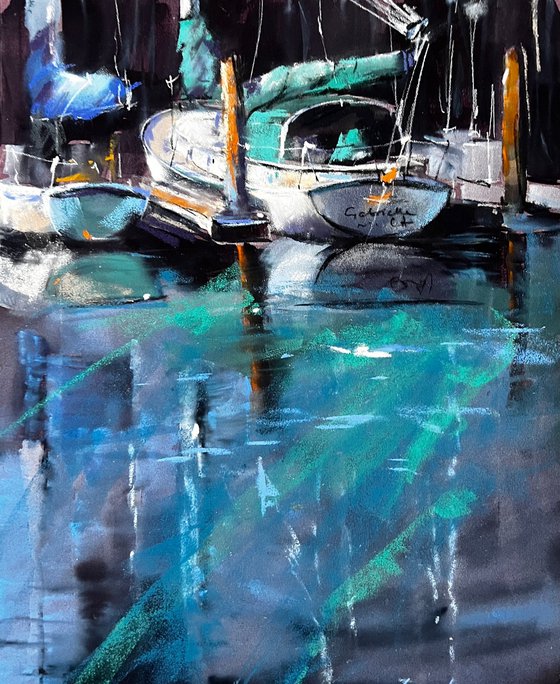 Boat in Harbour Painting