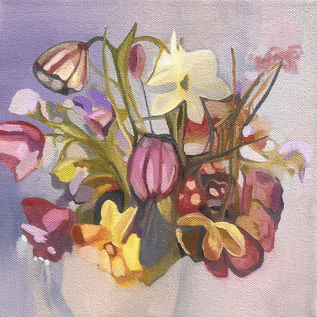 Organic Botanical Oil Painting By Anna Bergin, 8 X 8, Dreaming Of Spring In Winter, Original Artwork
