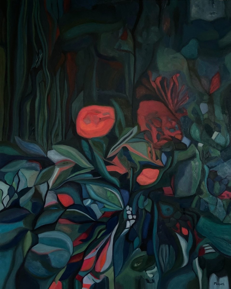 Organic Botanical Oil Painting By Nathalie Maquet, 32 X 39", Bouquet 37, Original Artwork