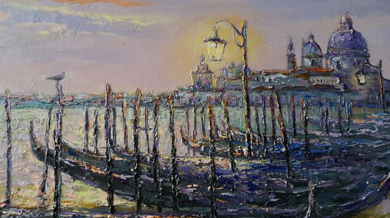 Quiet whisper of waves - Venice cityscape original oil large painting