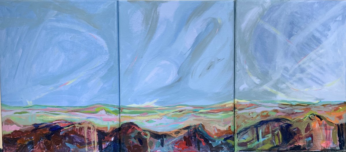 Expressive Landscape Acrylic Painting By Hanna Bell, 35 X 16, Savage Landscape, Original Artwork