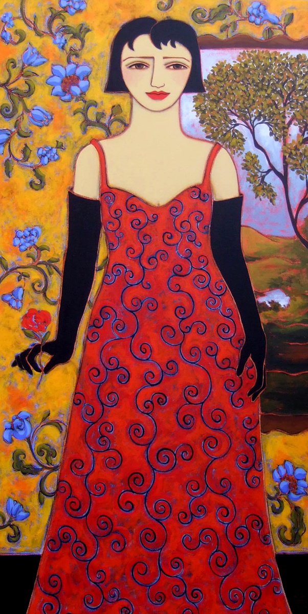 Woman with Landscape & Rose by Karen Rieger