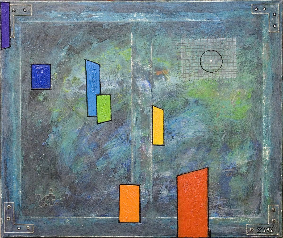 Geometric Abstract Acrylic Painting By Viktor Ivaniv, 24 X 20", Color Chords. Return, Original Artwork