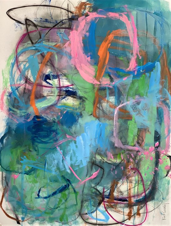 Jump In the Waters Fine - colorful blues happy abstract expressionism
