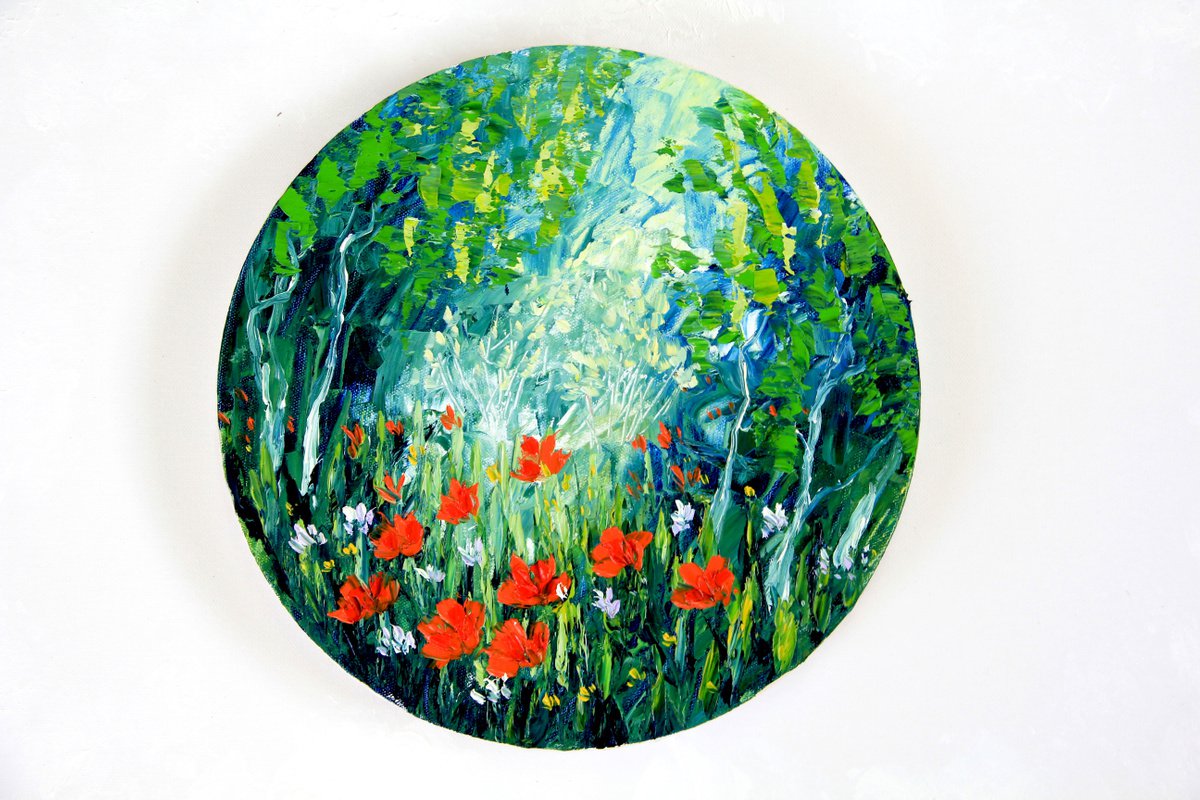 orange flowers in the forest Original Abstract Landscape Paintings From New Zealand by Olya Shevel