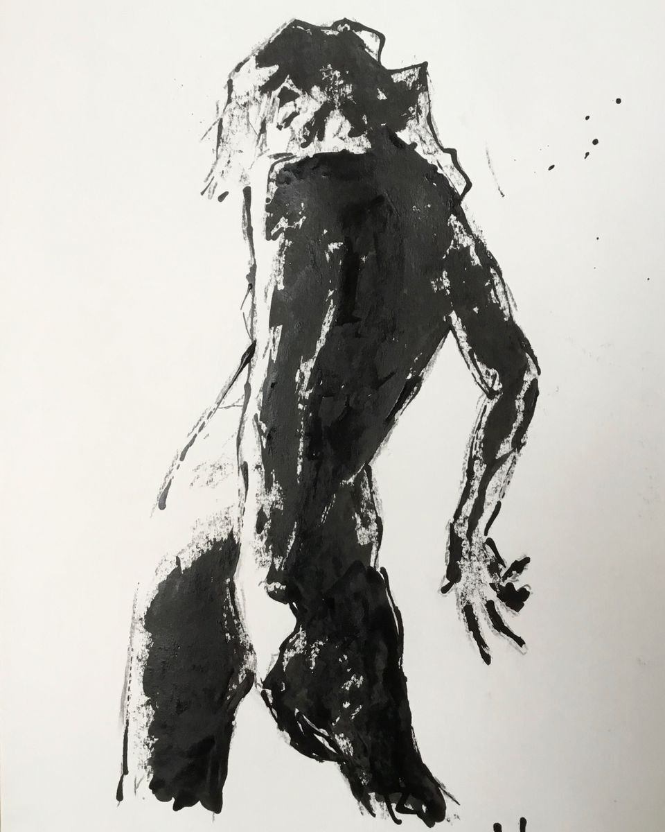 Expressive Portrait Acrylic Painting By Dominique Deve, 12 X 16, Nude, Original Artwork