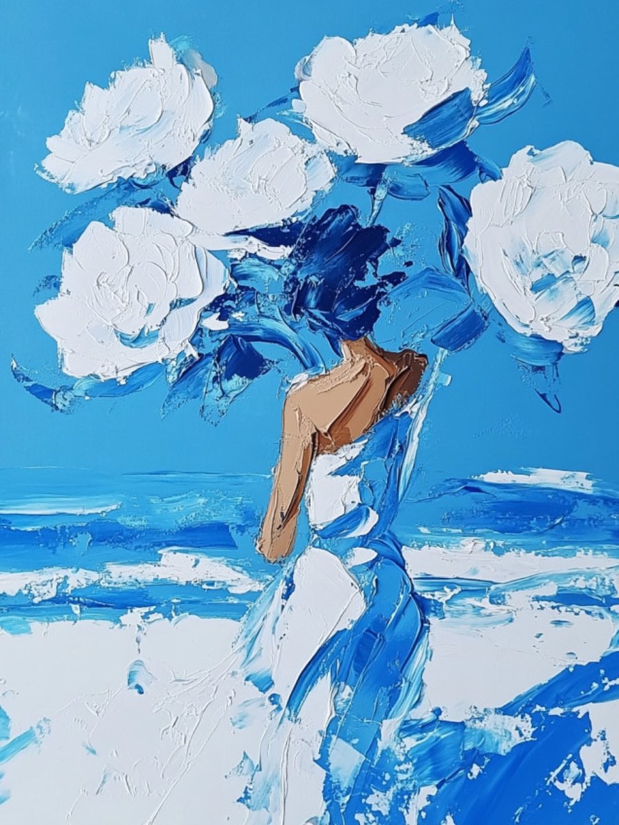 Impressionistic Botanical Print By Elena Avanesova, 24 X 31, Blue Flowers, Original Artwork