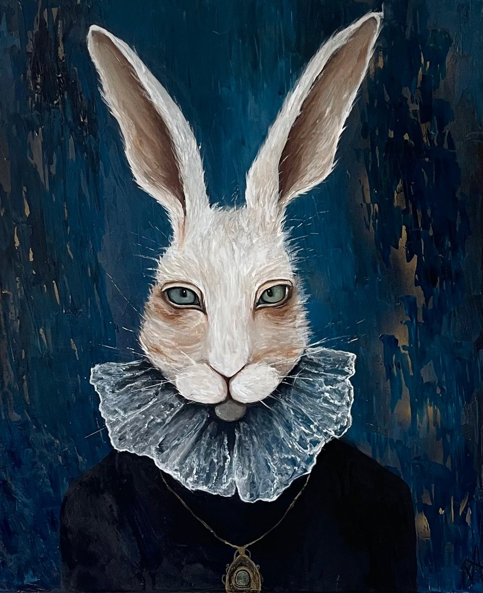 Expressive Animal Oil Painting By Anastasiia Novitskaya, 20 X 24, Mrs. Darcy, Original Artwork