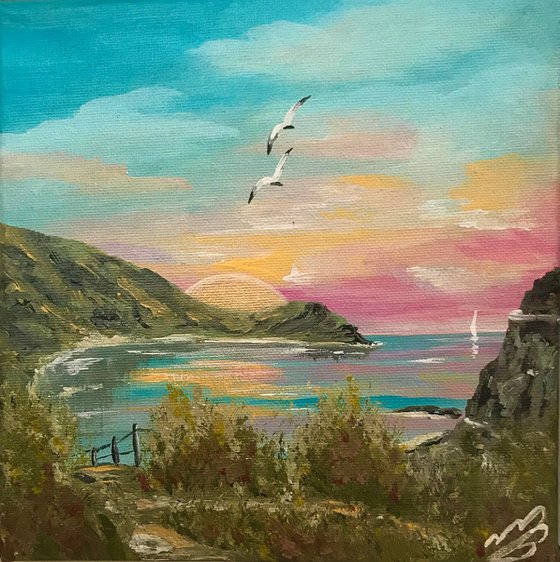 Lulworth Cove with a Pink Sunrise