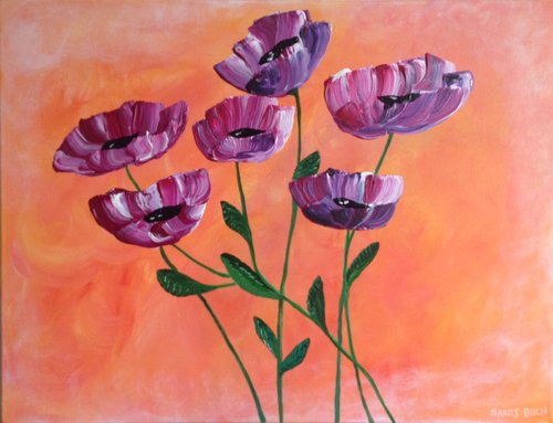 Purple poppies by Saroj Buch