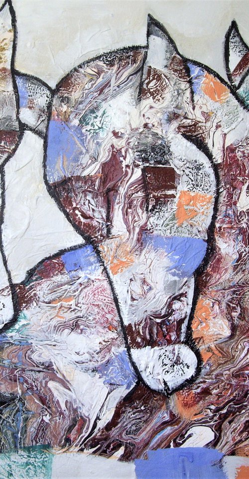 Three horses...Contempory large abstract. by Sylvie Oliveri