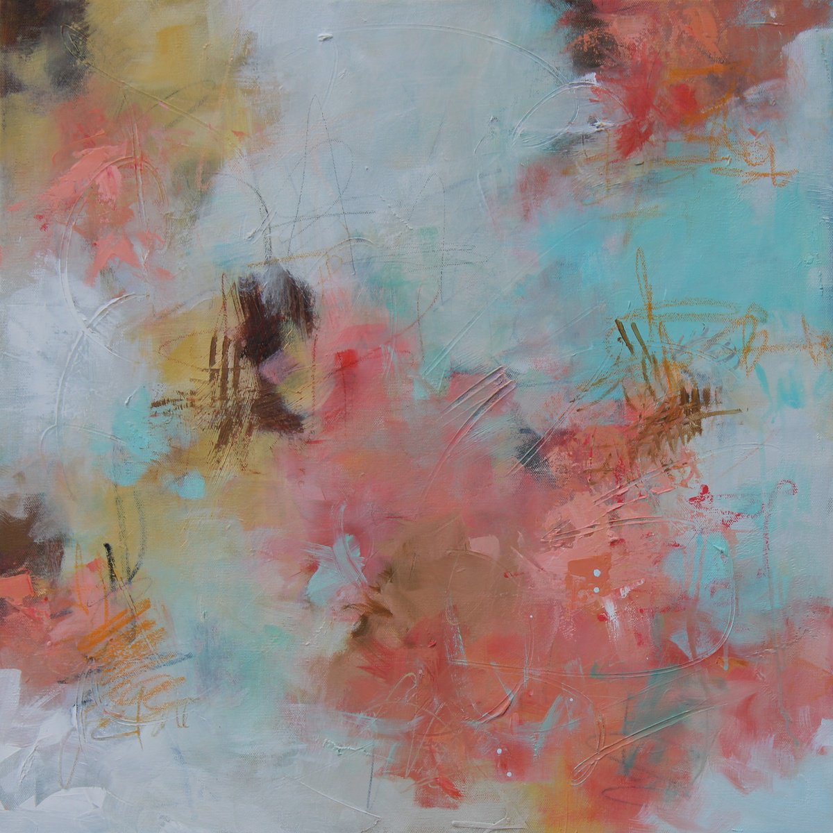 Abstract Acrylic Painting By Niyati Jiwani, 24 X 24", Floral Symphony, Original Artwork