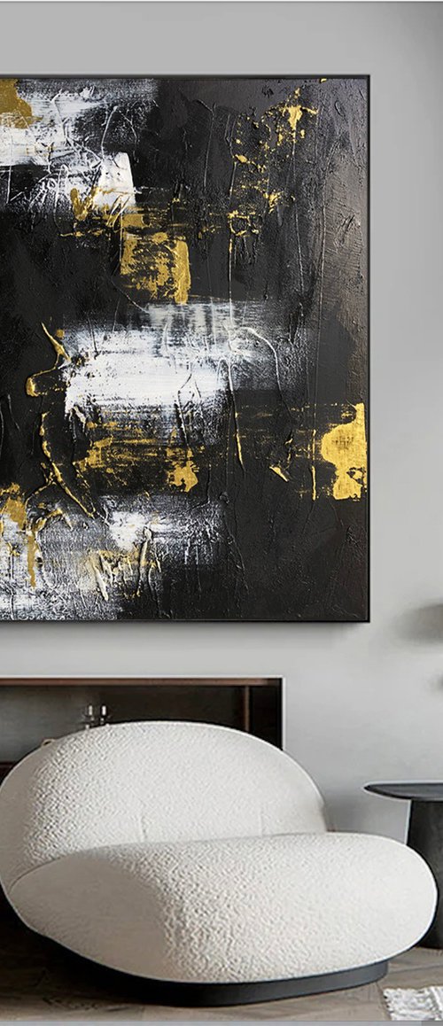 White and Gold Fragments on Black by Indie Ru