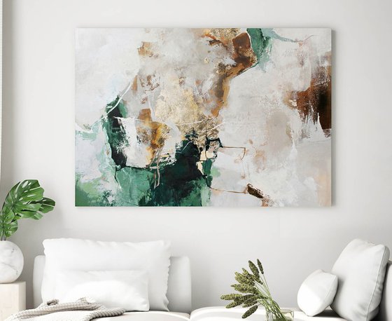 "Green Avalanche 3" Abstract green gold art