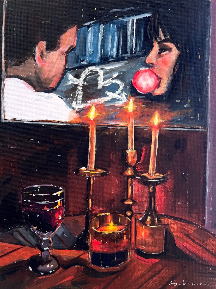 Impressionistic Abstract Acrylic Painting By Victoria Sukhasyan, 9 X 12", Movie Night With Red Wine And Candles N2 (Indecent Proposal)., Artfinder