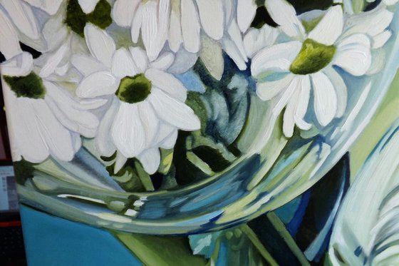 Glass Reflections with Daisies