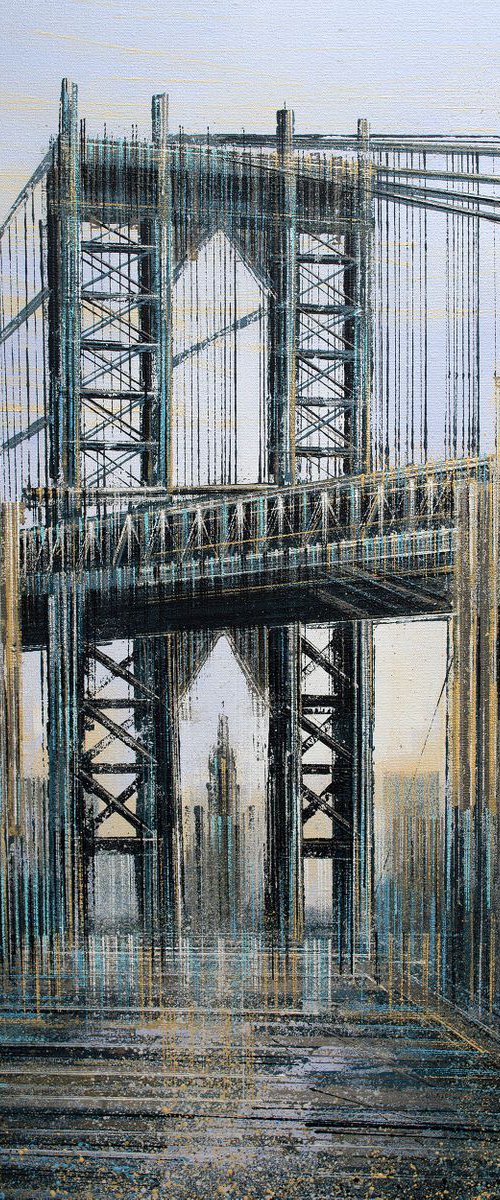 New York - Manhattan Bridge At Twilight by Marc Todd