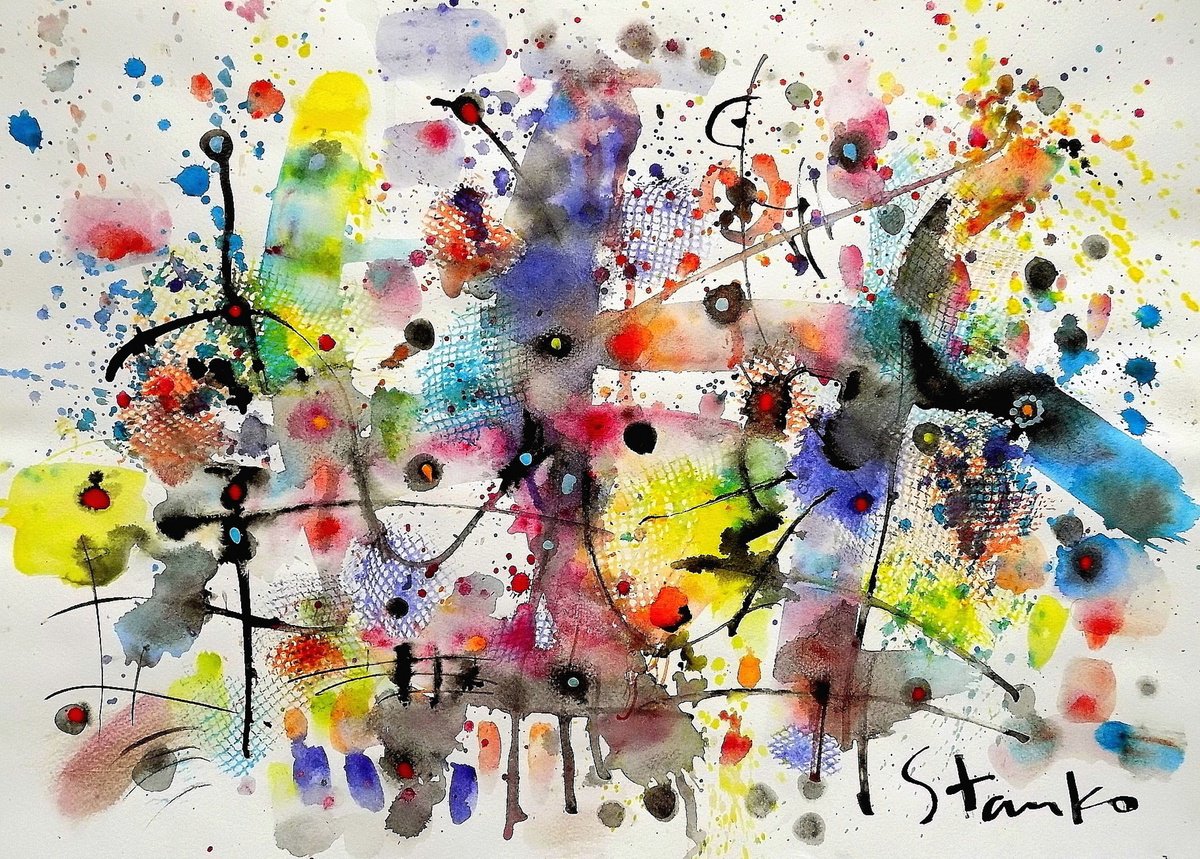 Abstract Acrylic Painting By Stanislav Bojankov, 20 X 14", Nocturne-Cxxxiii, Original Artwork