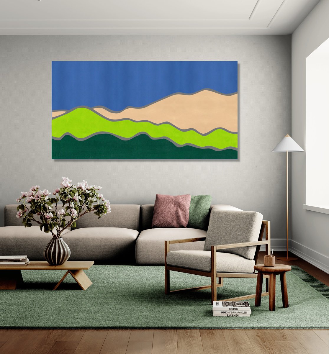 Abstract Landscape Acrylic Painting By Marina Krylova, 63 X 31", Mystic Landscape #61, Original Artwork