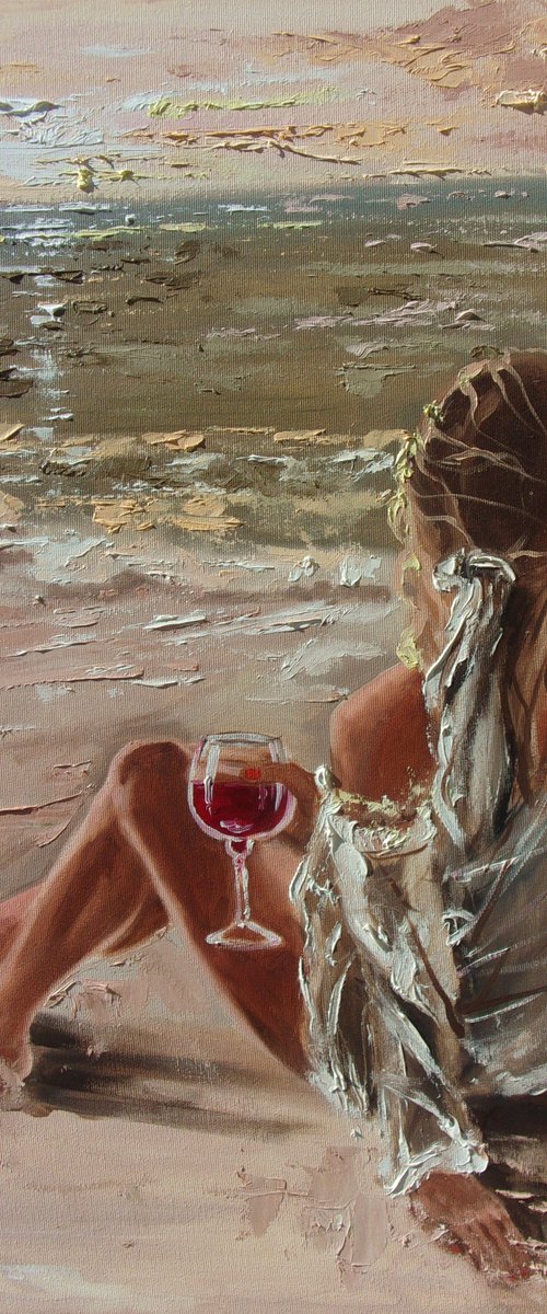 " ON THE BEACH  ... " SEA original painting palette knife GIFT MODERN URBAN ART OFFICE ART DECOR HOME DECOR GIFT IDEA by Monika Luniak