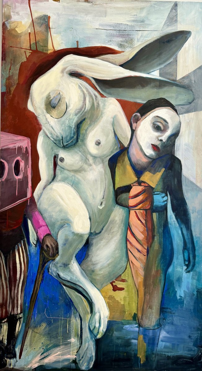 Impressionistic Portrait Oil Painting By Angeline Maas, 43 X 79, So Tired Of Chasing Rabbits, Original Artwork